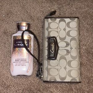 Tan/brown coach clutch bag, still has care card